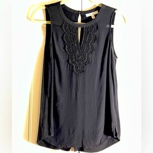 Pale Sky - Black Tank with crochet lace detail on front and back
